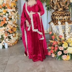 Stunning Pink Velvet Leghenga with Intricate Detailing